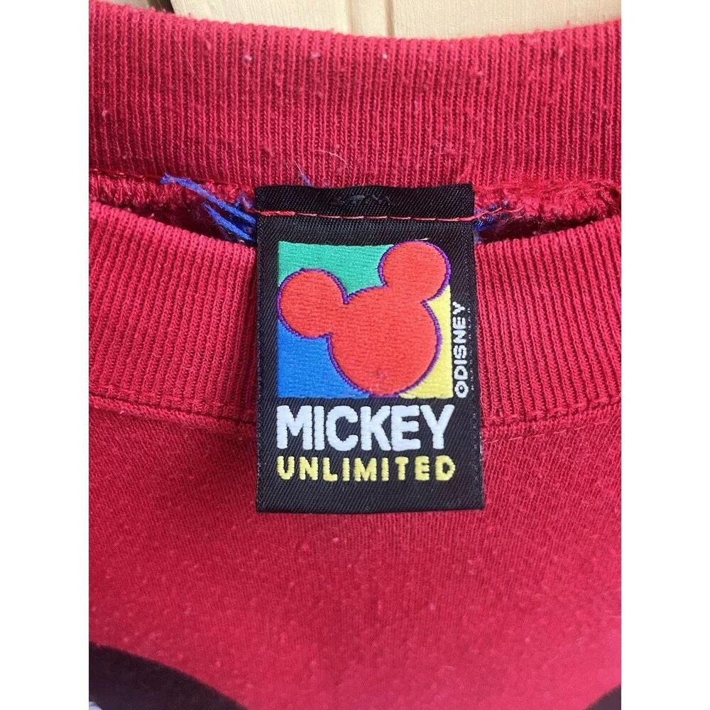 Vintage DISNEY Unlimited Red Mickey Mouse Sweat Shirt Size Large / Retro / Soft - Picture 3 of 10